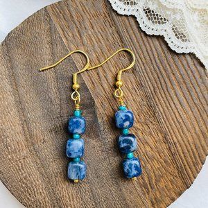 Sodalite Blue Gemstone Dangle Artisan Earrings 2” NEW